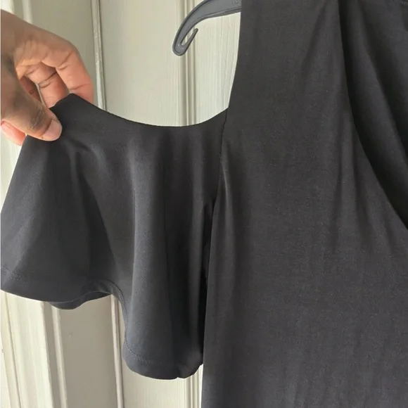 $99 Calvin Klein Black Dress 10 Women Shift Cold Shoulder Flutter Sleeve New - Picture 7 of 14
